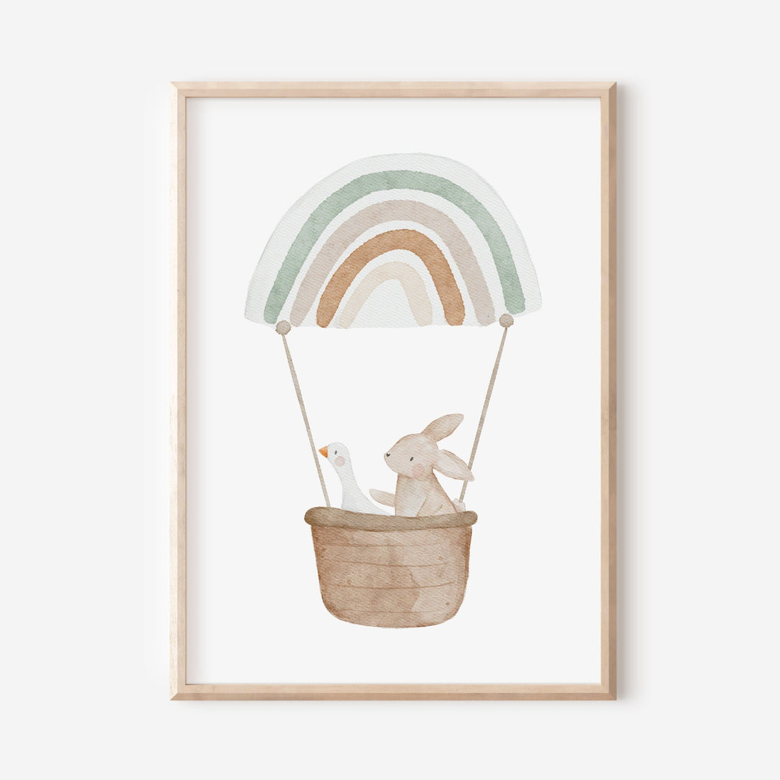 Poster Gans und Hase im Heißluftballon Mint / A5, A4, A3, A2