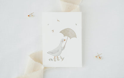 Karte Gans mit Regenschirm