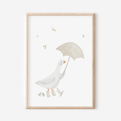 Poster Gans mit Regenschirm / A4 &amp; A3